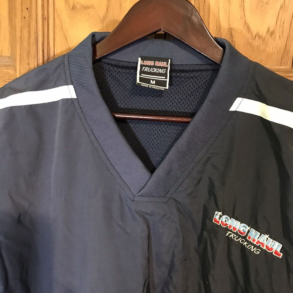 Vintage Long Haul Trucking Pullover Windbreaker Men's M Navy Workwear Jacket